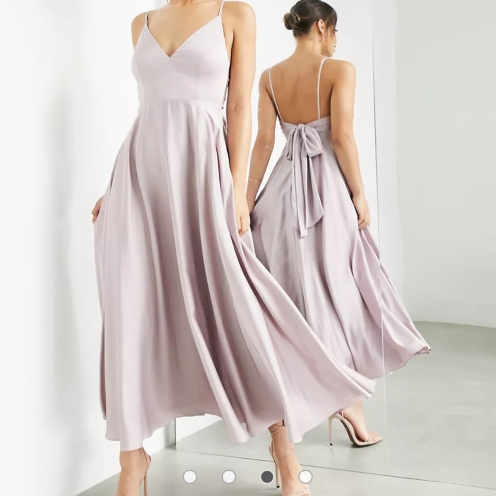 ASOS EDITION satin midi dress with tie back in pale lavender
